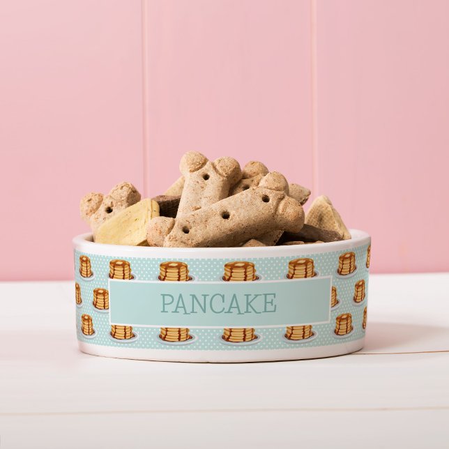 Pfannkuchen mit Ahornsirup und Punkt-Muster Napf (Pancake Pattern Dog Bowl with Custom Name & custom background colour)