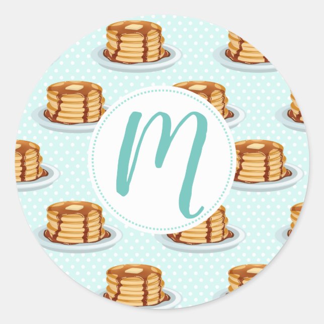 Pfannkuchen mit Ahornsirup und Punkt-Muster Runder Aufkleber (Vorderseite)