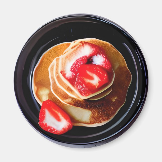 Pfannkuchen mit Erdbeeren Nahrung Magnet (Vorne)