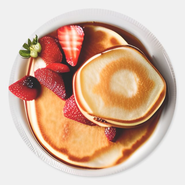 Pfannkuchen mit Erdbeeren Nahrung Runder Aufkleber (Vorderseite)