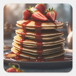 Pfannkuchen mit Erdbeeren Quadratischer Aufkleber