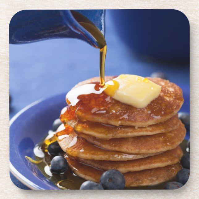 Pfannkuchen mit Sirup und Blaubeere Getränkeuntersetzer (Vorderseite)