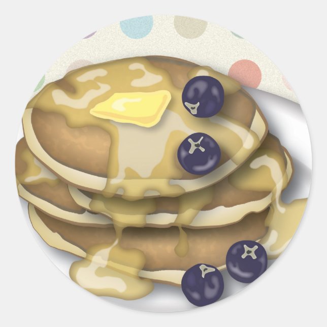 Pfannkuchen mit Sirup und Blaubeeren Runder Aufkleber (Vorderseite)