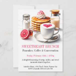 Pfannkuchen und Kaffee Valentinsbrunch Einladung