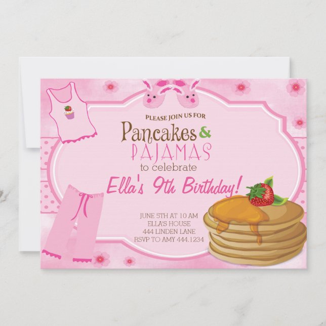 Pfannkuchen-und Pyjama-Geburtstags-Einladungen Einladung (Vorderseite)