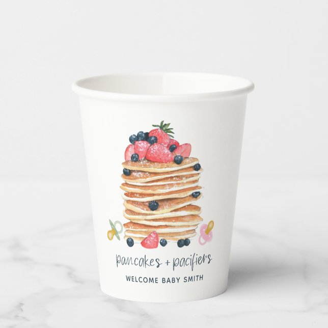 Pfannkuchen und Schnuller Babydusche Brunch Pappbecher (Links)