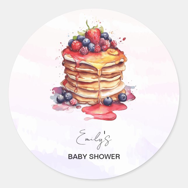 Pfannkuchen und Schnuller Brunch Babydusche Runder Aufkleber (Vorderseite)