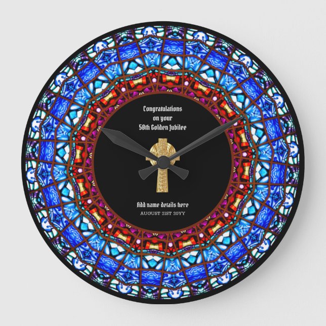 Pfarrer Priester Ordination Jubiläum festes Glas Große Wanduhr (Vorderseite)