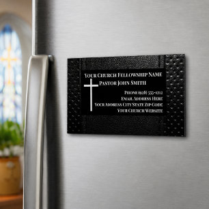 Pfarrhaus BLACK Leather Christlich Magnetische Visitenkarte