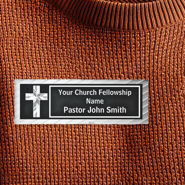 Pfarrhaus klassisch silber und schwarz namenschild (Church Pastor Classy Silver And Black Name Tag)