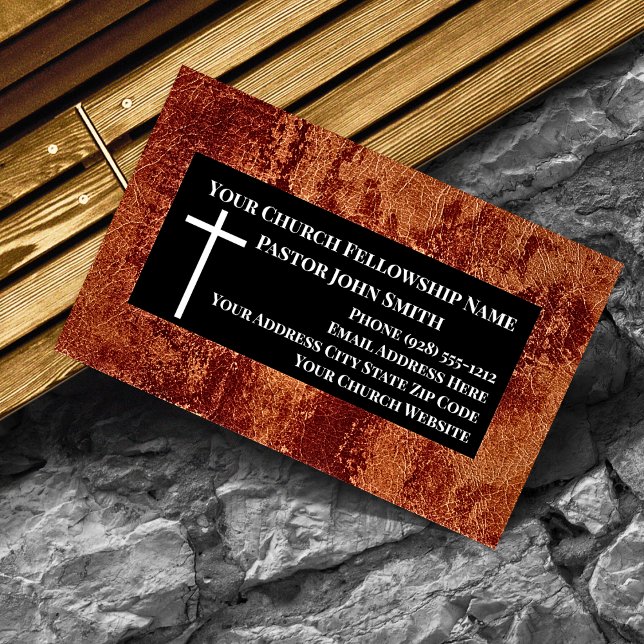 Pfarrhaus RUSTIC Leather Christlich Visitenkarte (Rustic Faux Leather Black and White Church Pastor Business Cards)