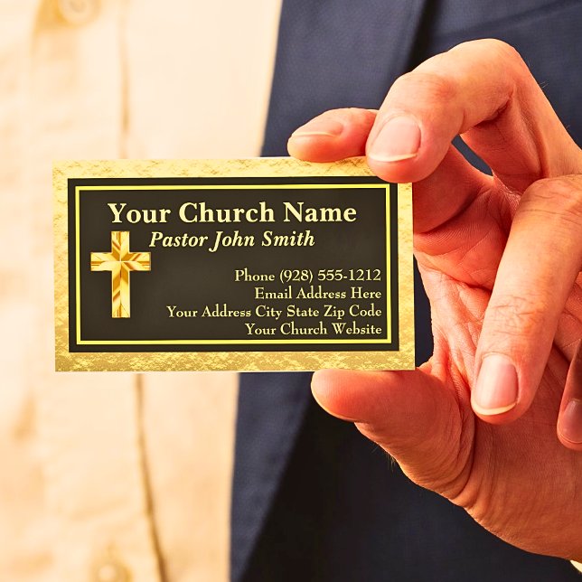 Pfarrkirche Gold und schwarze Visitenkarten Visitenkarte (Elegant Gold & Black Church Business Card)