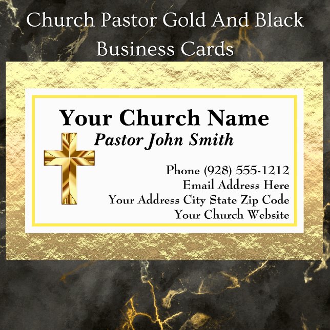 Pfarrkirche Gold und schwarze Visitenkarten Visitenkarte (Church Pastor Gold And Black Business Cards)
