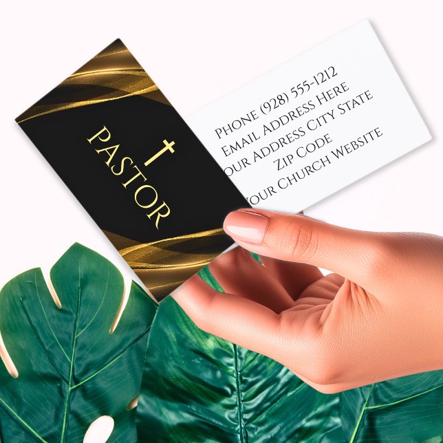 Pfarrkirche Gold und schwarzer Marmor Christlich Visitenkarte (Church Pastor Gold and Black Marble Christian Business Card)
