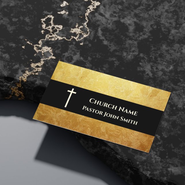 Pfarrkirche Rustikales Gold Muster Christlich Visitenkarte (Church Pastor Rustic Gold Pattern Christian Business Card)