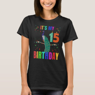 Pfau 15. Geburtstag Niedliche Vögel Tier Grafik T-Shirt