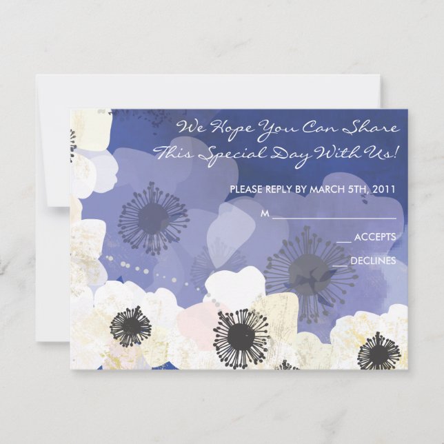 Pfau & Anemone Blume Bat Mitzvah REPLY CARD RSVP Karte (Vorderseite)