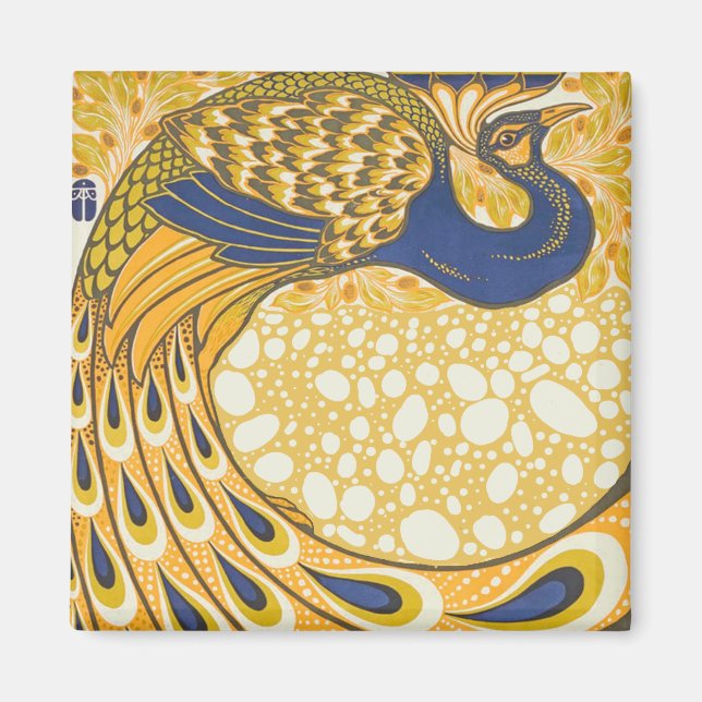 Pfau Antike Vintage Farbe Magnet (Vorne)