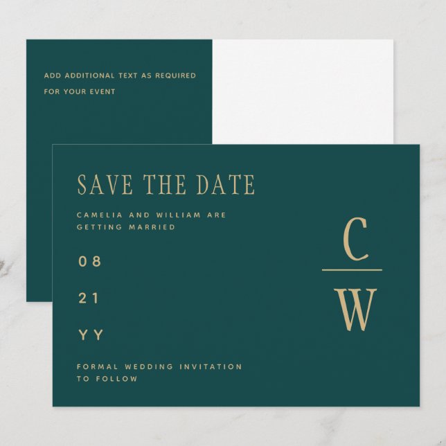 Pfau AQUAMARINE grüne Goldhochzeit SPAREN DAS DATU Save The Date (Vorne/Hinten)