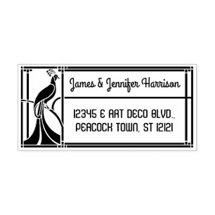 Pfau Art Deco Grenze Name und Rücksendeadresse Gummistempel