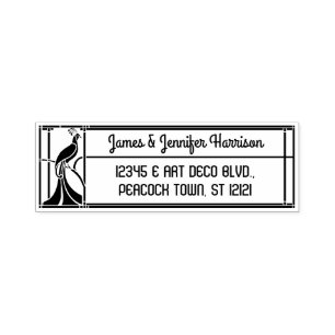 Pfau Art Deco Grenze   Name und Rücksendeadresse Permastempel