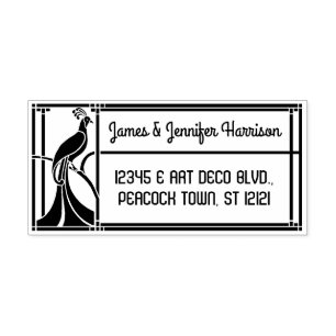 Pfau Art Deco Grenze Name und Rücksendeadresse Permastempel