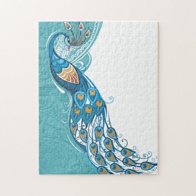 Pfau auf aquamariner Illustration (Vertikal)