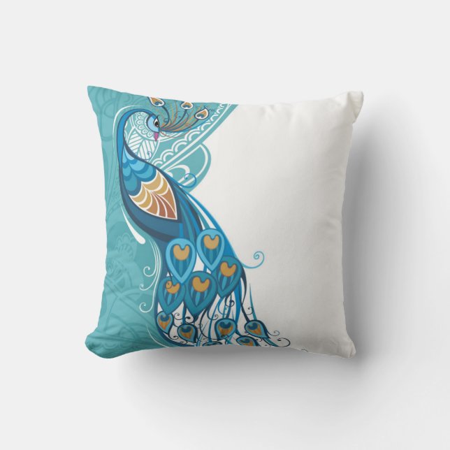 Pfau auf aquamariner Illustration Kissen (Vorderseite)