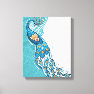 Pfau auf aquamariner Illustration Leinwanddruck