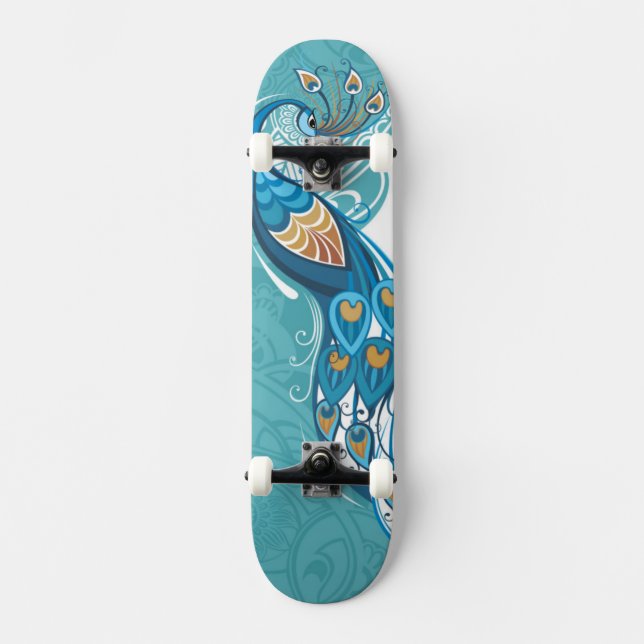 Pfau auf aquamariner Illustration Skateboard (Vorderseite)