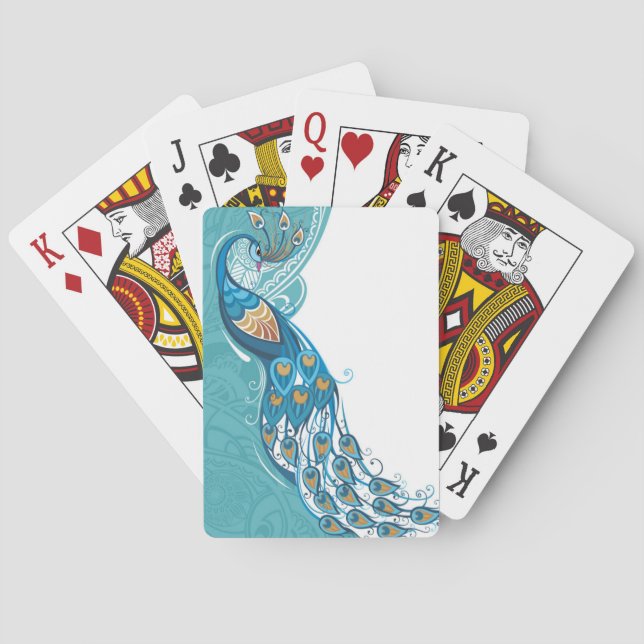 Pfau auf Aquamariner Illustration Spielkarten (Rückseite)