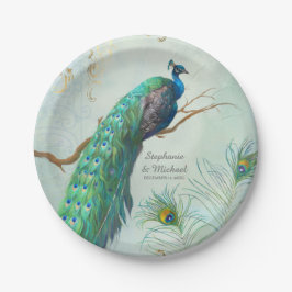 Pfau auf Baumzweig Elegante Lounge Lounge Aussehen Pappteller