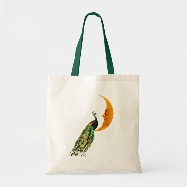 Pfau auf dem Mond Tragetasche (Vorne)