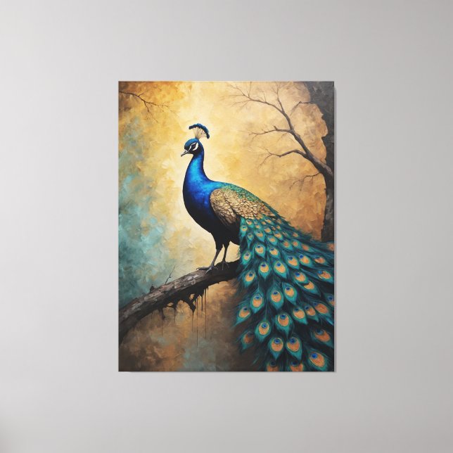 Pfau auf einem Ast malen Leinwanddruck (Vorderseite)