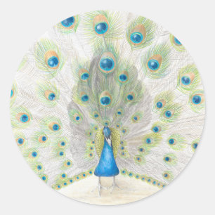 Pfau auf einem runden Aufkleber