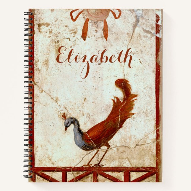 Pfau auf Fresco Antikes antikes Gemälde Notizbuch (Vorderseite)