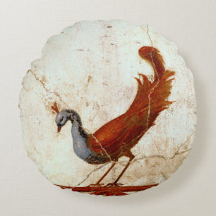 Pfau auf Fresco Antikes antikes Gemälde Rundes Kissen