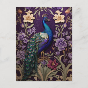 Pfau auf Lila - Inspiriert von William Morris Postkarte
