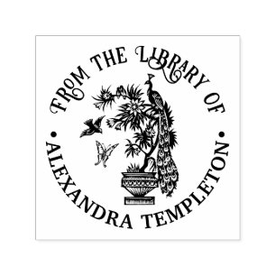 Pfau auf Pflanze Butterfly Bird Library Name Permastempel