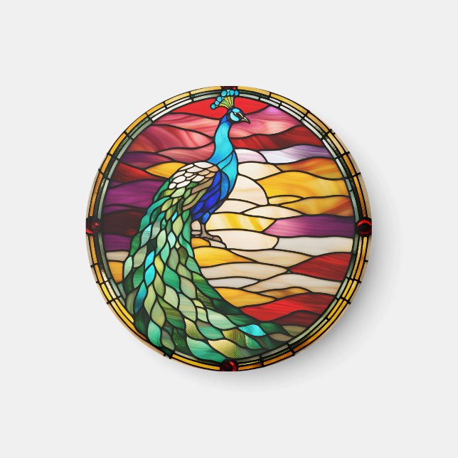 Pfau auf Rosa Magnet (Vorne)