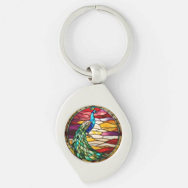 Pfau auf Rosa Schlüsselanhänger (Vorderseite)