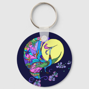 Pfau bei Mondlicht Schlüsselanhänger