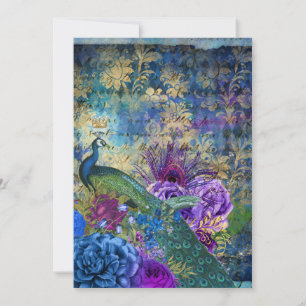Pfau Blau Lila Abstrakt Gold Hochzeit Einladung