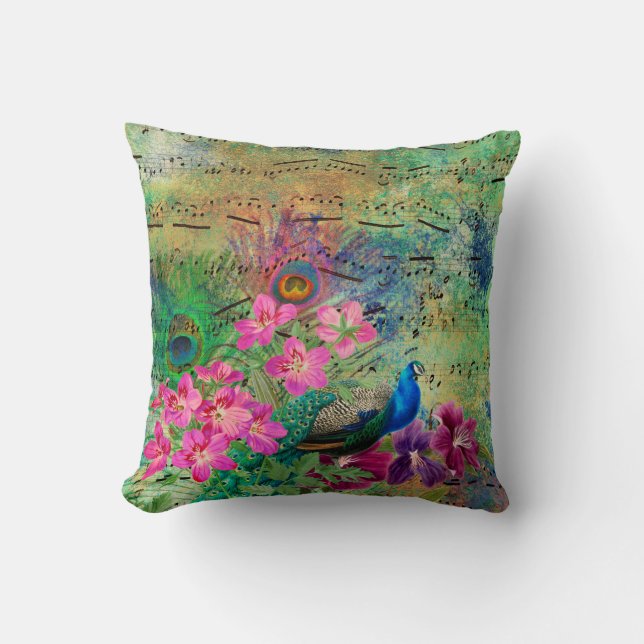 Pfau-Blume und Musik Kissen (Vorderseite)