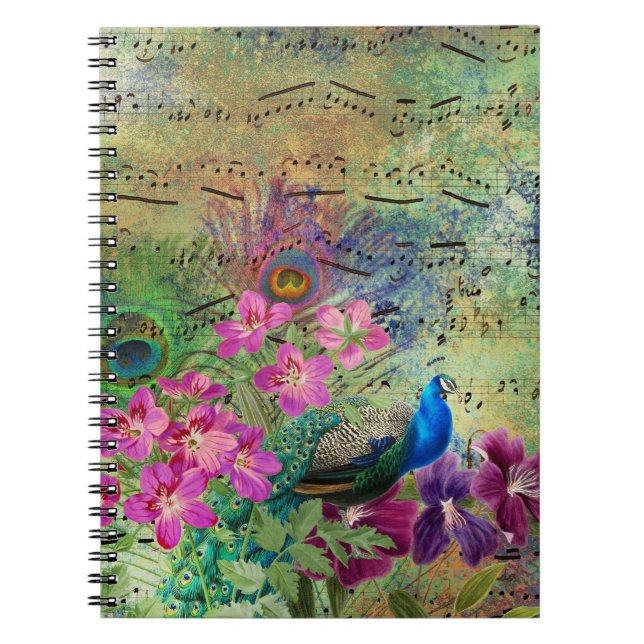 Pfau-Blume und Musik Notizblock (Vorderseite)