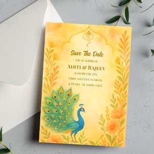 Pfau Blumen Indische Hochzeit "Save the Date"-Kart Einladung
