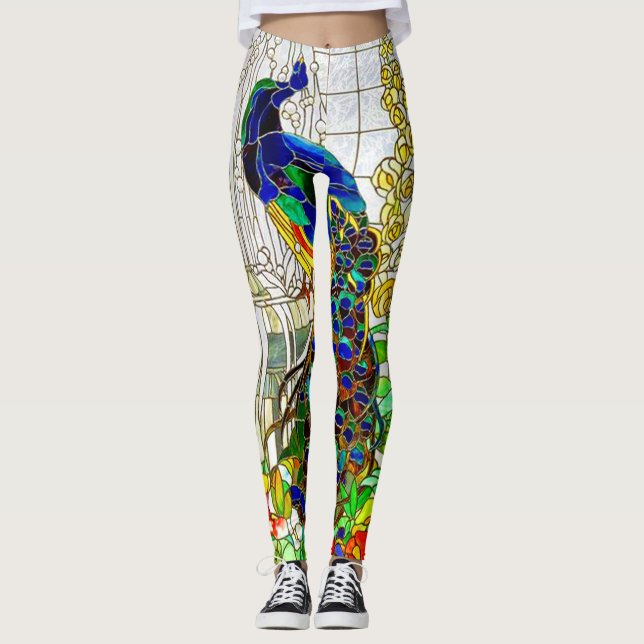 Pfau-Buntglas-Yoga-Hosen-Laufen Leggings (Vorderseite)