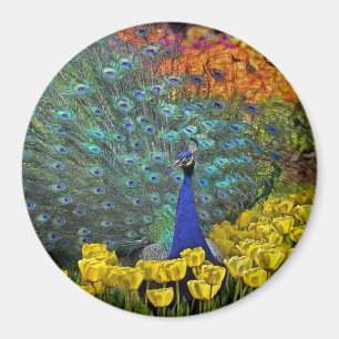 Pfau dem Magneten in der Frühlings-Blumen-#1 Magnet