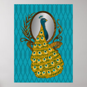 Pfau, der seinen Reflexions-Plakat-Druck bewundert Poster