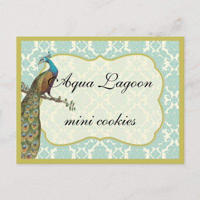 Pfau Dessert- oder Candy-Buffet-Tischschild Postkarte (Vorderseite)